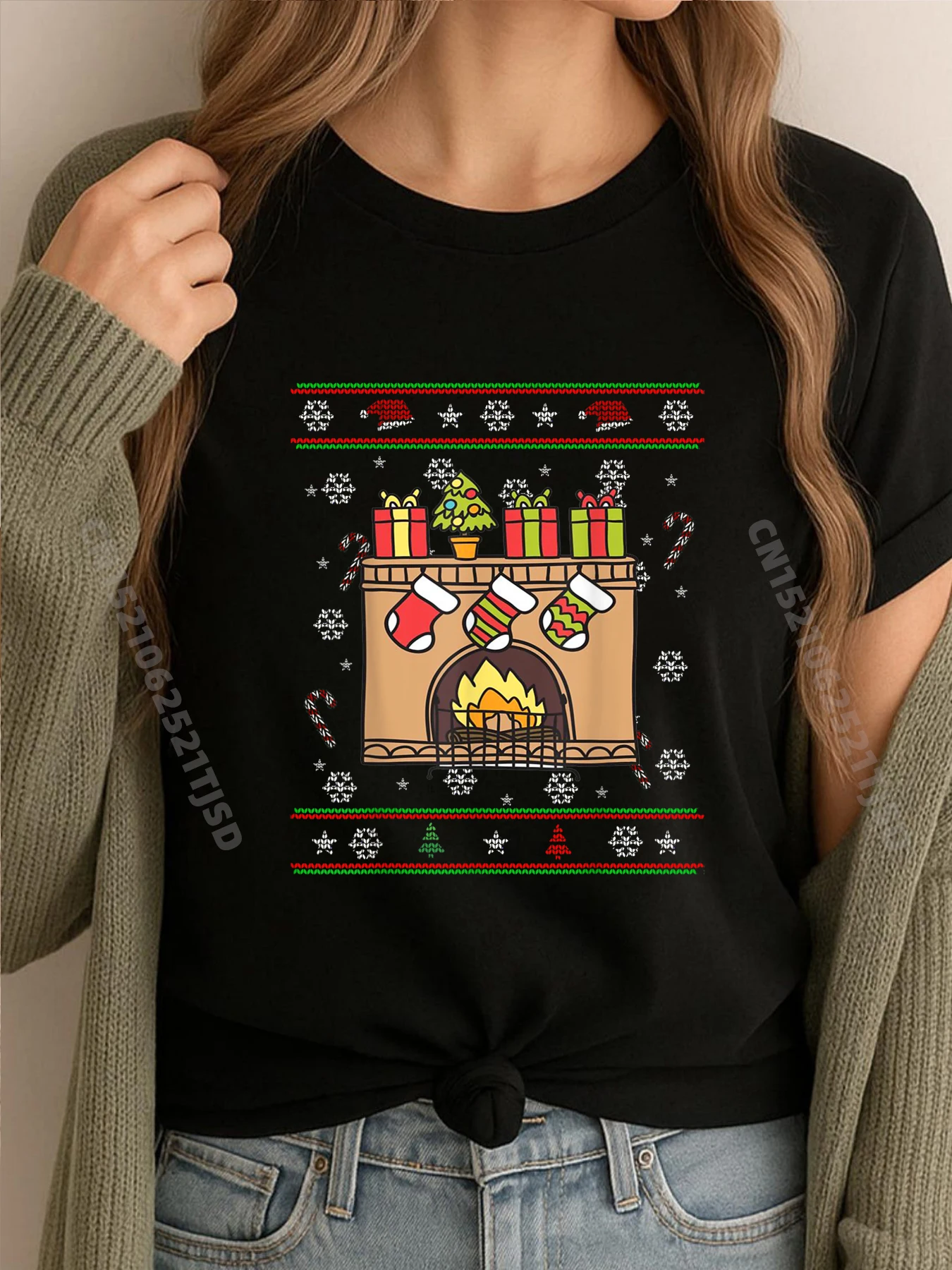 

Кремовая футболка с рождественскими элементами, оригинальные мужские футболки большого размера для отдыха