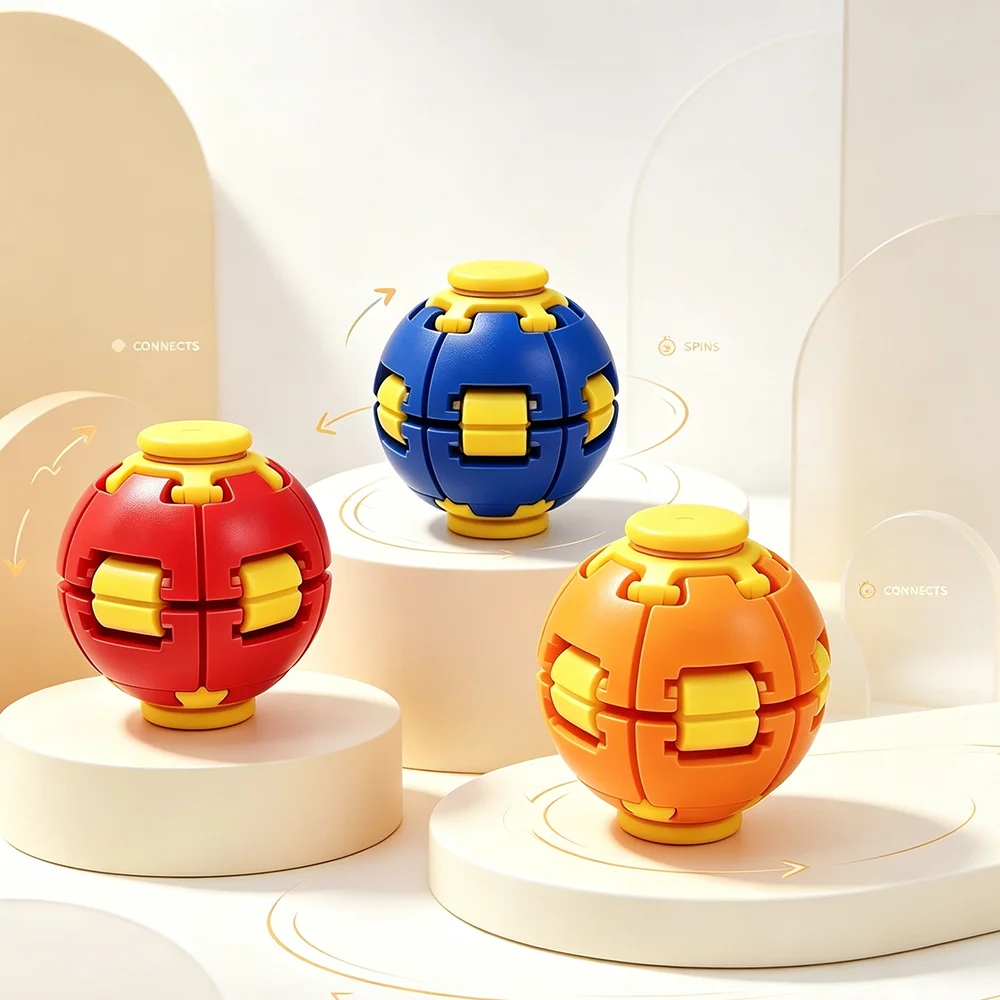 Press-to-Spin Fidget Ball One Click Deform Fidget Spinner Ball, Smooth Rotating Stress Relief Sensory Toy