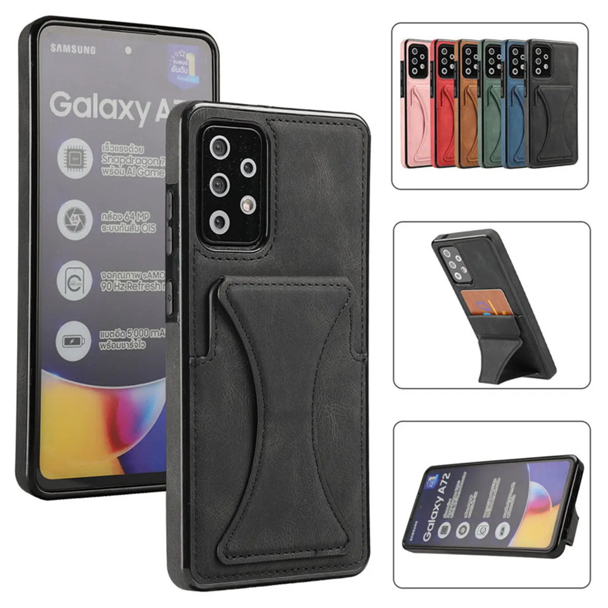 Leather Case for Samsung Galaxy A50 A12 A32 A52 A72 S22 S21 S20 S10 Plus FE Note 20 Ultra Luxury Wallet Cover Stand Phone Bags