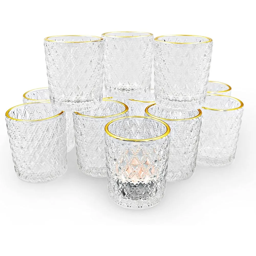 Clear Tealight Candle Holders Set of 24, Glass Votive Candle Holders with Rim for Wedding Table Centerpiece Birthday Party