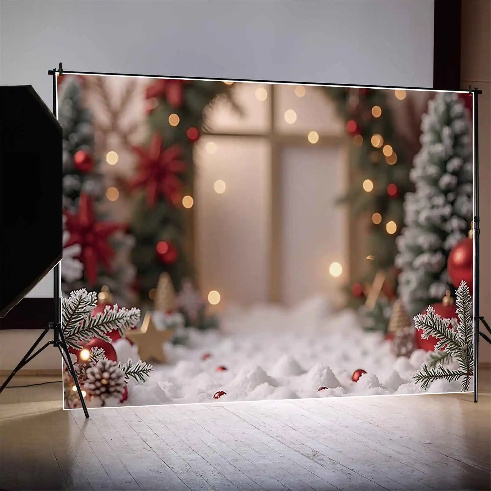 MOON.QG 크리스마스 눈 글로브 소나무 배경 사진, 겨울 눈송이 포토콜 배경, 어린이 스튜디오 액세서리