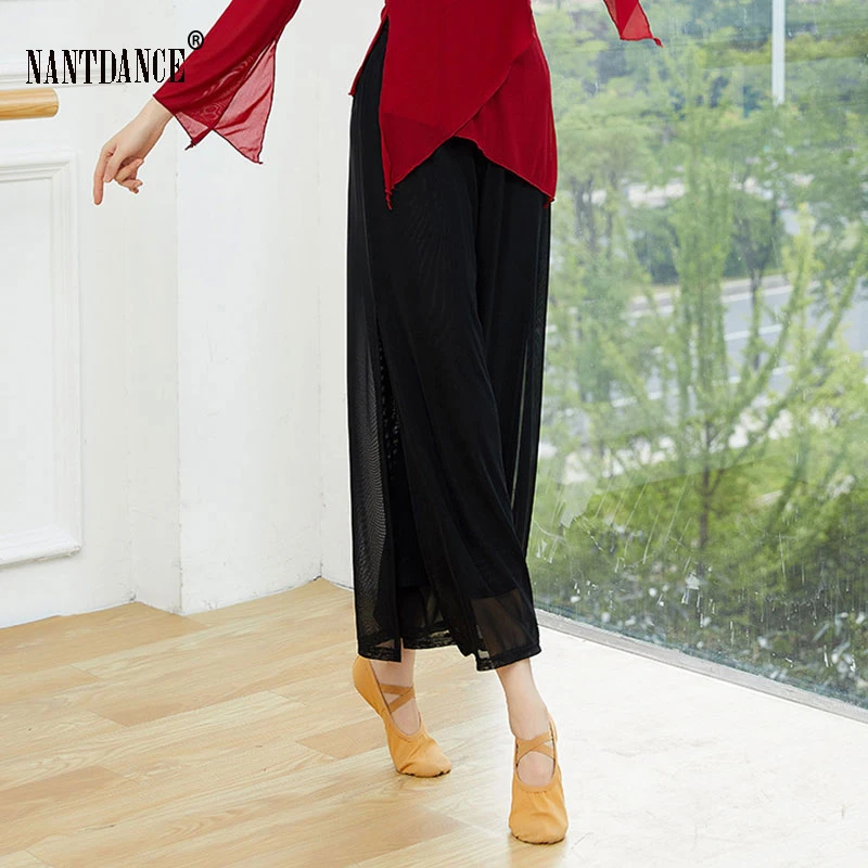 Women Classical Dance Flowy Pants Light Weight Water Yarn Ancient Style Folk Dancer Wde-Leg Chinese Body Rhyme Practice Wear