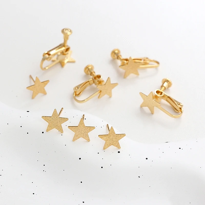 4 Pieces  Copper Plated Genuine Gold Frosted Star Stud Ear Clip  DIY Manufacturing Fashion Jewelry Discovery Earwear Accessories