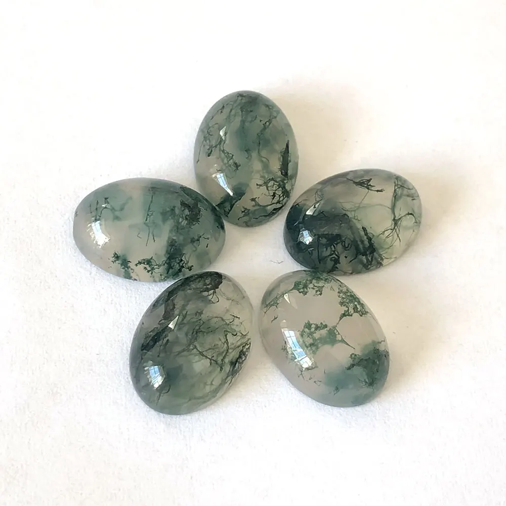 1pc Natural Moss Agate Oval Cabochon Bead Loose Stone Quartz Crystals Healing DIY Jewelry Making for Rings Home Room Decor 14*10