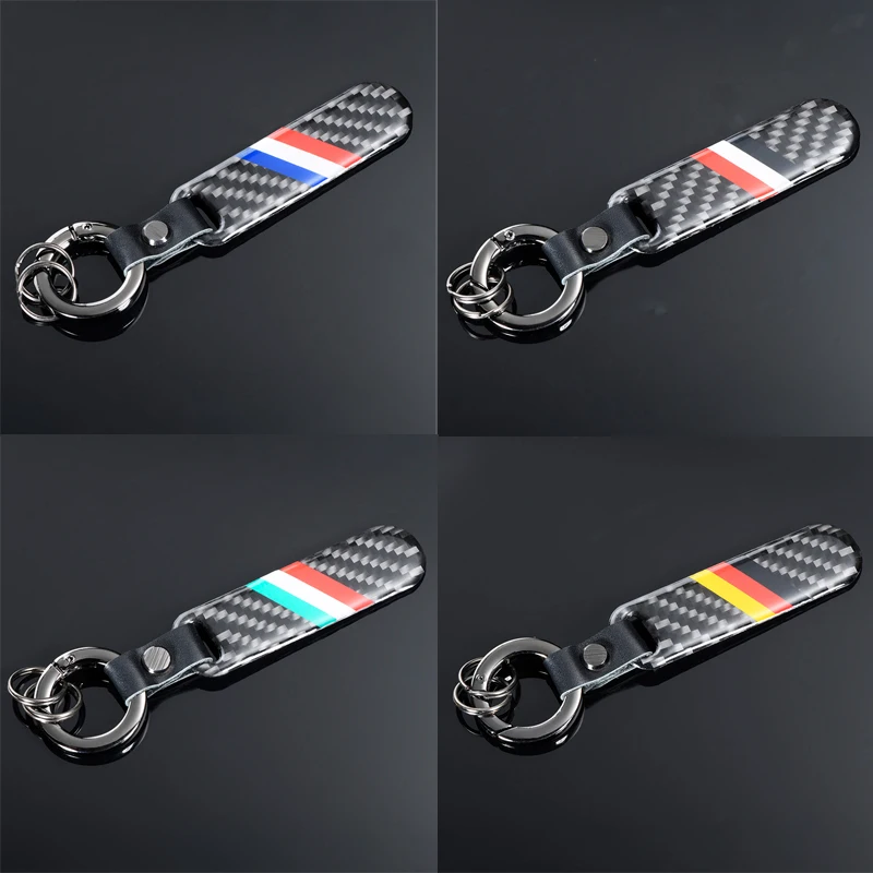 Car Key Chain France German Italy Flag Logo Key Ring Carbon Fiber Resin Metal Keyring For Motorcycle Bicycle Truck Accessories