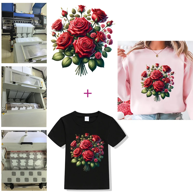 New Flower rose peony Sheet Iron On Transfer Easy To Cut Tshirt Clothes Stickers Hoodies Heat Press Appliqued Diy Craft Supplies