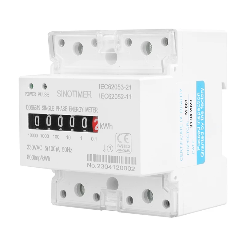 Din Rail Single Phase Electronic Energy Meter AC 220V 100A kWh Counter Consumption Analog Electricity Gague Wattmeter 50HZ