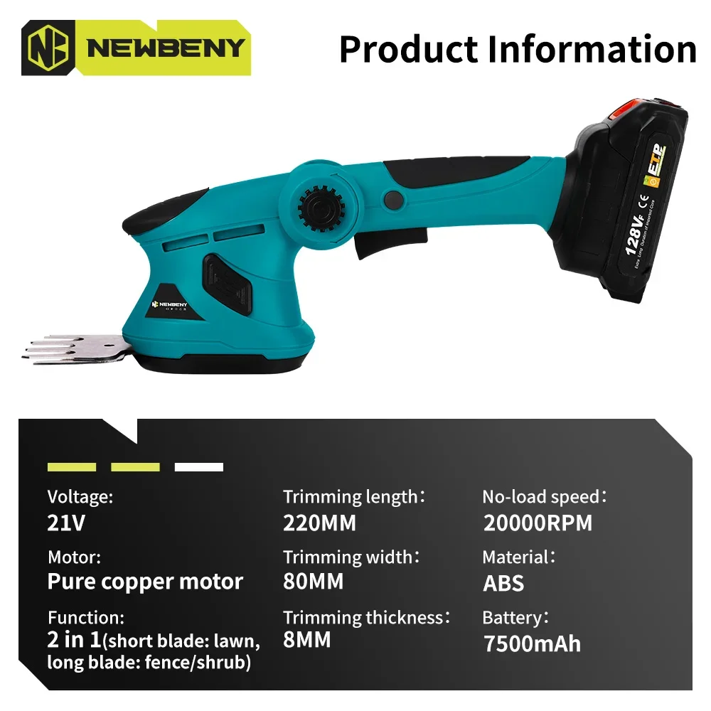 NEWBENY Electric Hedge Trimmer 2 IN 1 Cordless Lawn Mower Household Shrub Weeding Garden Tools For Makita 18V-21V Battery