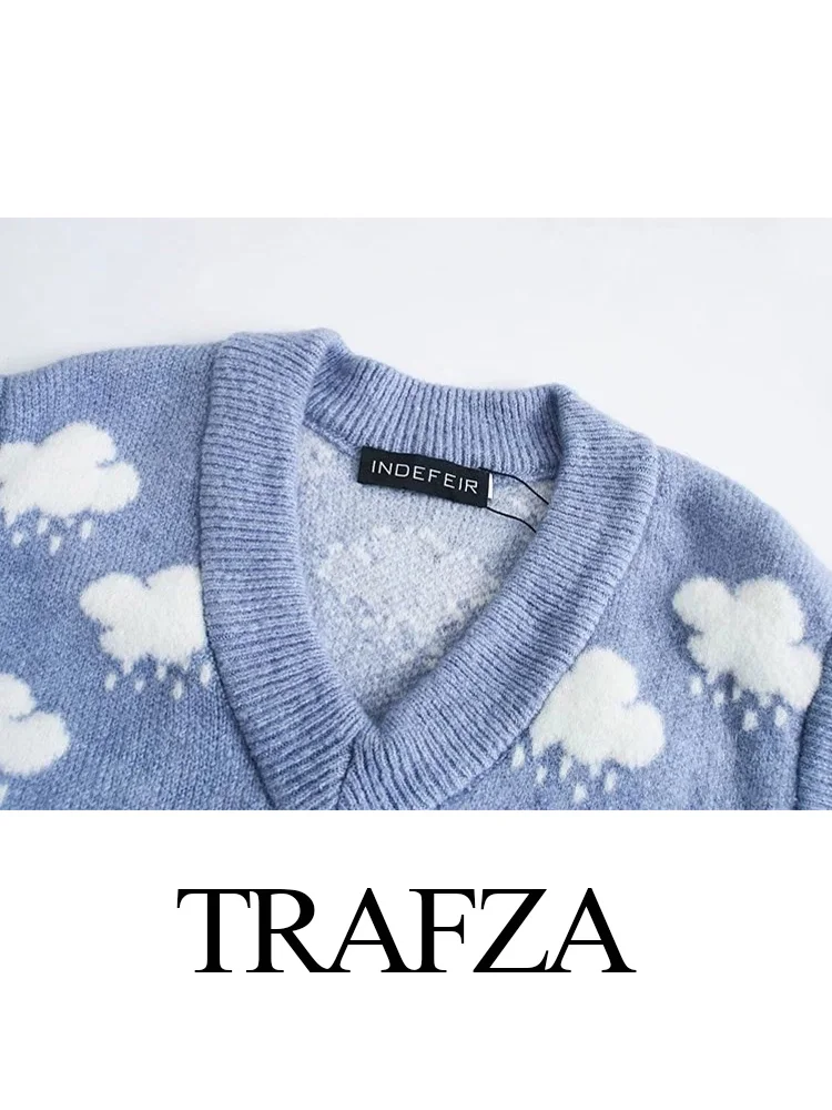 Trafza-女性用ノースリーブニットベスト,Vネックトップ,ルーズショートベスト,女性用スリムストリートウェア,ジャカードクラウド,エレガント,秋