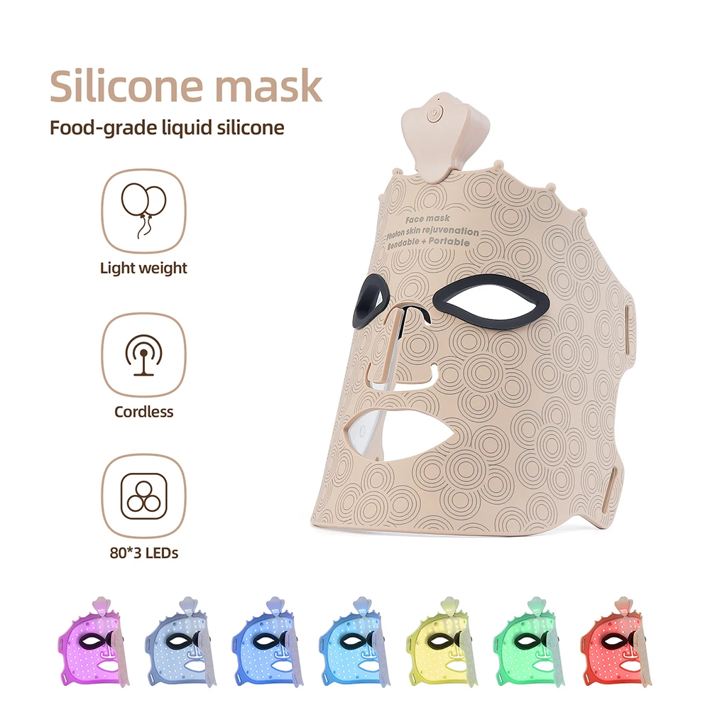7 Farben Photon Silikon Gesicht LED Maske 3D Gesichtsschönheitsmaske Rotlichttherapie Hautpflege Reparatur Hautaufhellung Drahtlose Verwendung