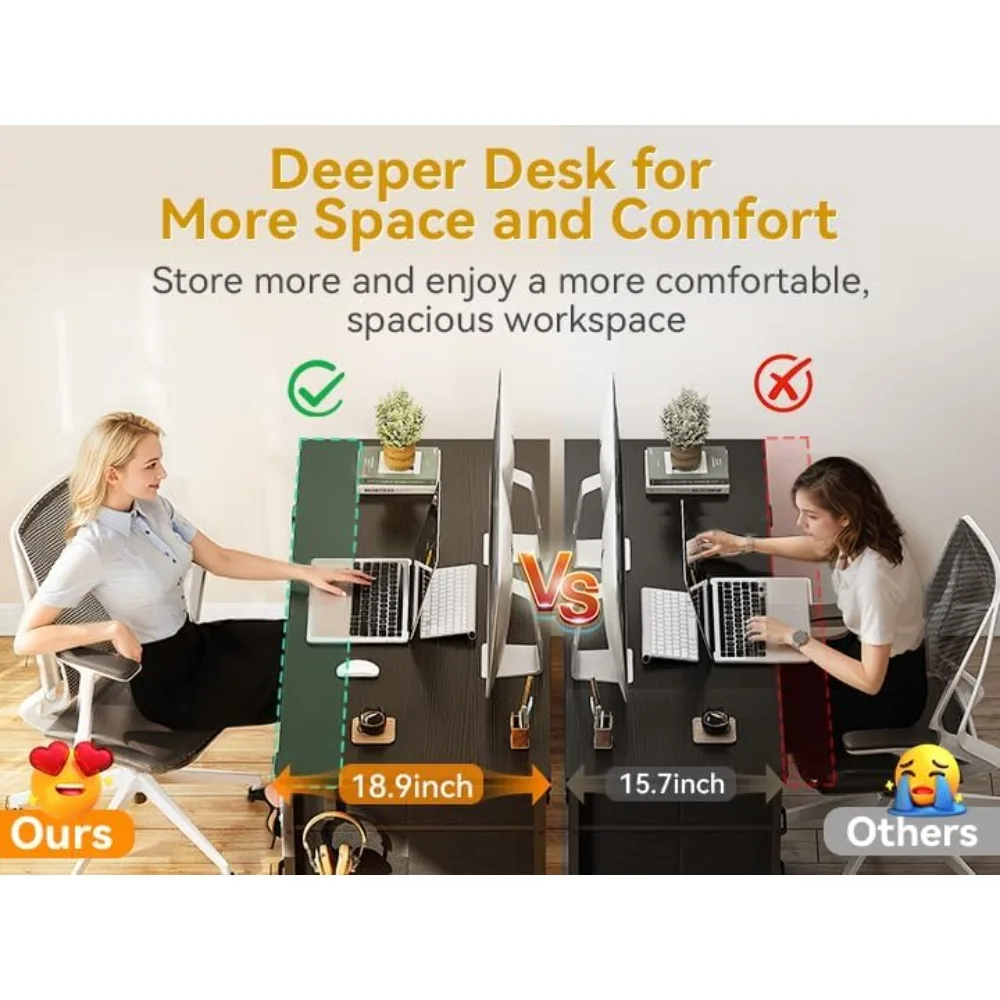 48 Inch Computer Desk with 8 Fabric Drawers, Modern Office Desk with Large Storage for Home Office, Study, Gaming