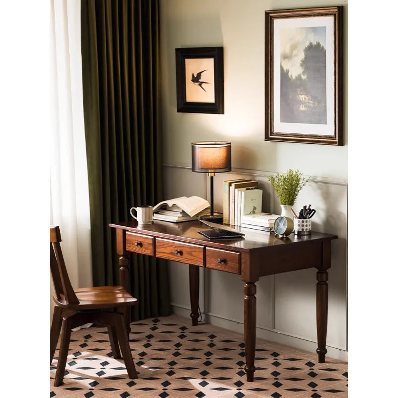 

Рабочий стол из цельного дерева, американский письменный стол, письменный стол из цельного дерева, ящик в стиле ретро из массива ясеня, чистый