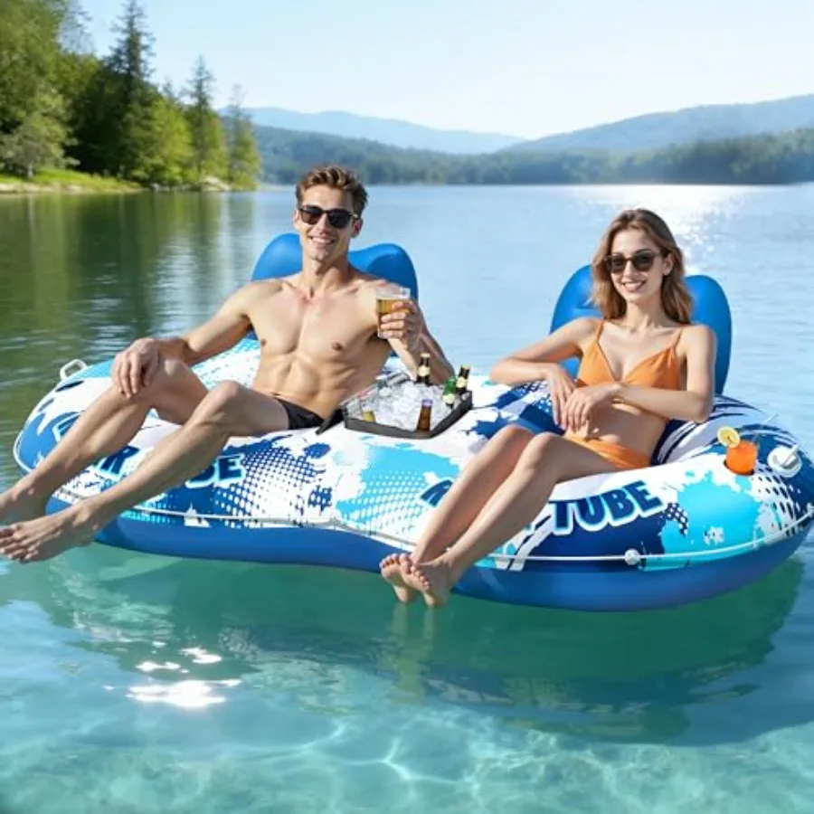 

Inflatable River Tube Float - 2 Person Heavy Duty River Float, Pool Floats Adult, Lake River Floats Water Tubes for Floating wi