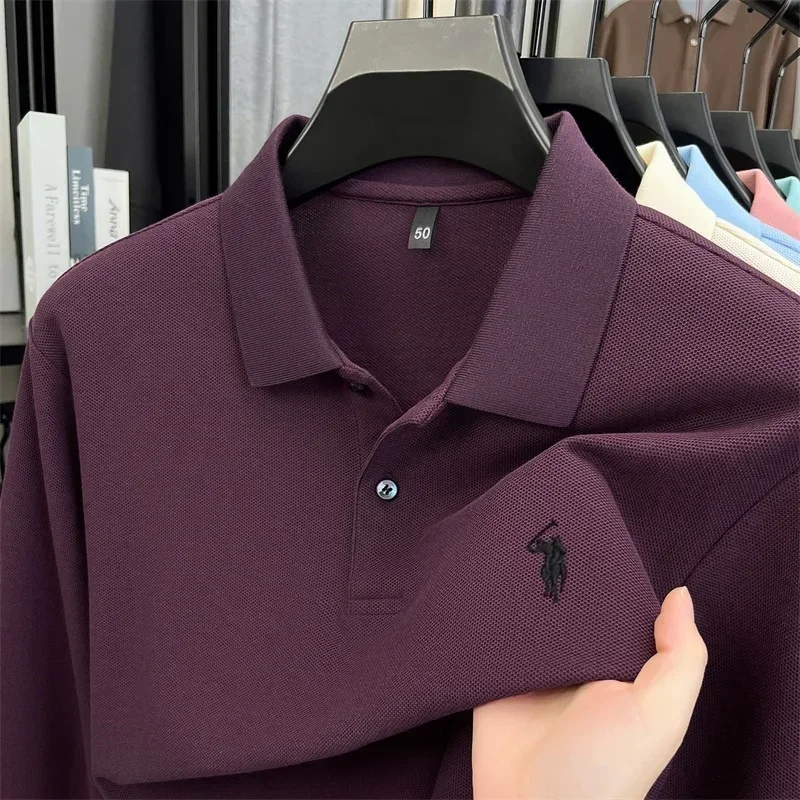 100% reine Baumwolle, hochwertiges Marken-Poloshirt für Herren mit langen Ärmeln, modisches Luxus-Golfshirt mit Stickerei für Herbst und Winter, lässiges T-Shirt. – Detail 14