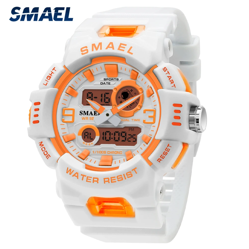 SMAEL Casual Sport Watch for Women Double Display Clock Waterproof Ladies Digital Quartz Alarm Wristwatch Silicone Strap Clock