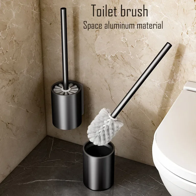 

Toilet Brush Wall-Mounted Punch-Free Space Aluminum Toilet Brush No Dead angle Toilet Brush Bathroom Cleaning Tools