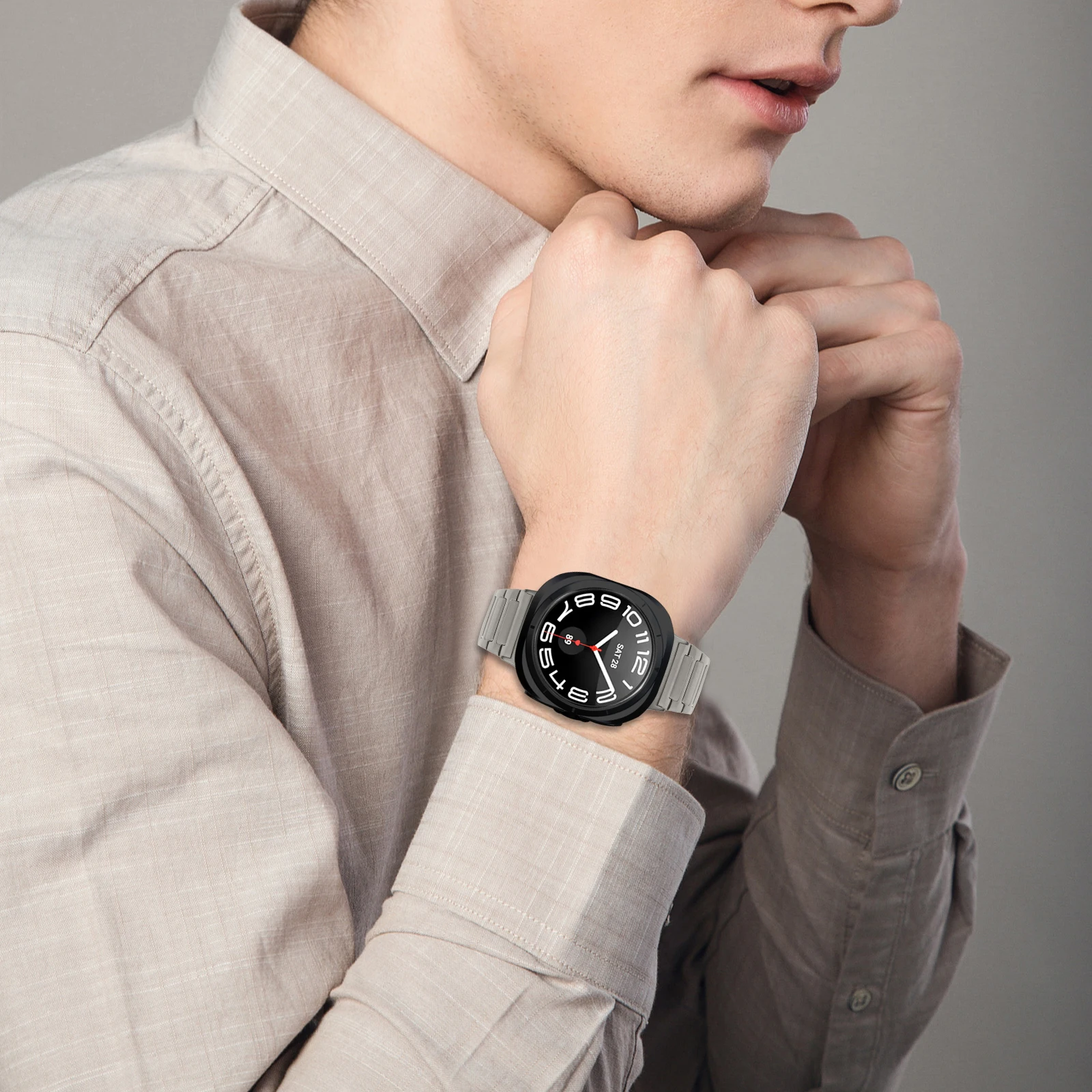 สายคล้องโลหะสําหรับ Samsung Galaxy Ultra 47 มม.ธุรกิจบุรุษสร้อยข้อมือสแตนเลสไม่มีช่องว่างสําหรับ Galaxy Ultra 47