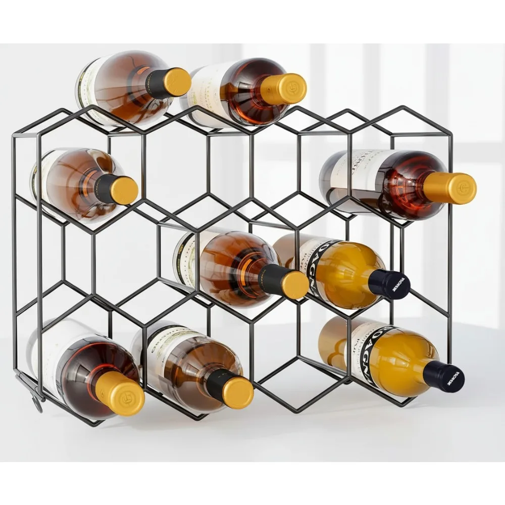 

Настольная винная полка для бутылок на 14 бутылок — современный держатель для хранения кухонного бара без сборки, черная проволочная подставка