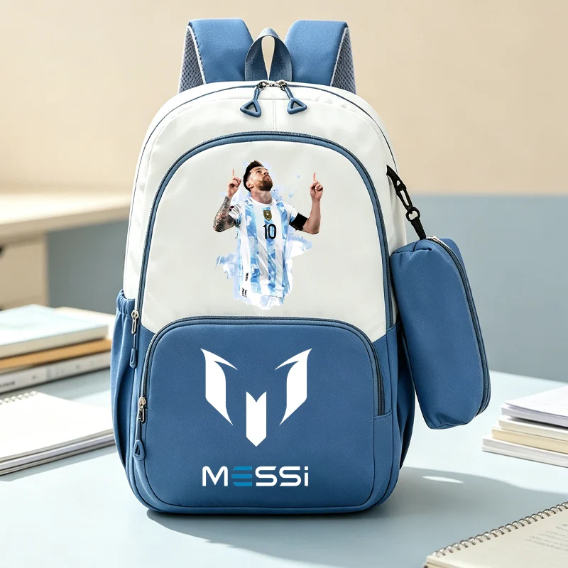 2PCS Football Superstar Messi Backpack Pencil Case for Student Teenager Book Bags Rucksack Travel Backpack Mochila Escolar gift image 4
