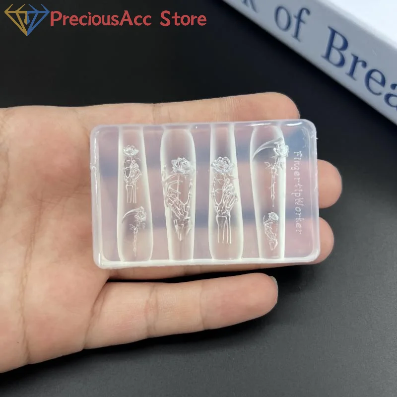 Stampi per nail art in silicone Fiore di rosa Teschio Scheletro fai da te Design a mano Stampo per intaglio trasparente Decorazioni per nail art