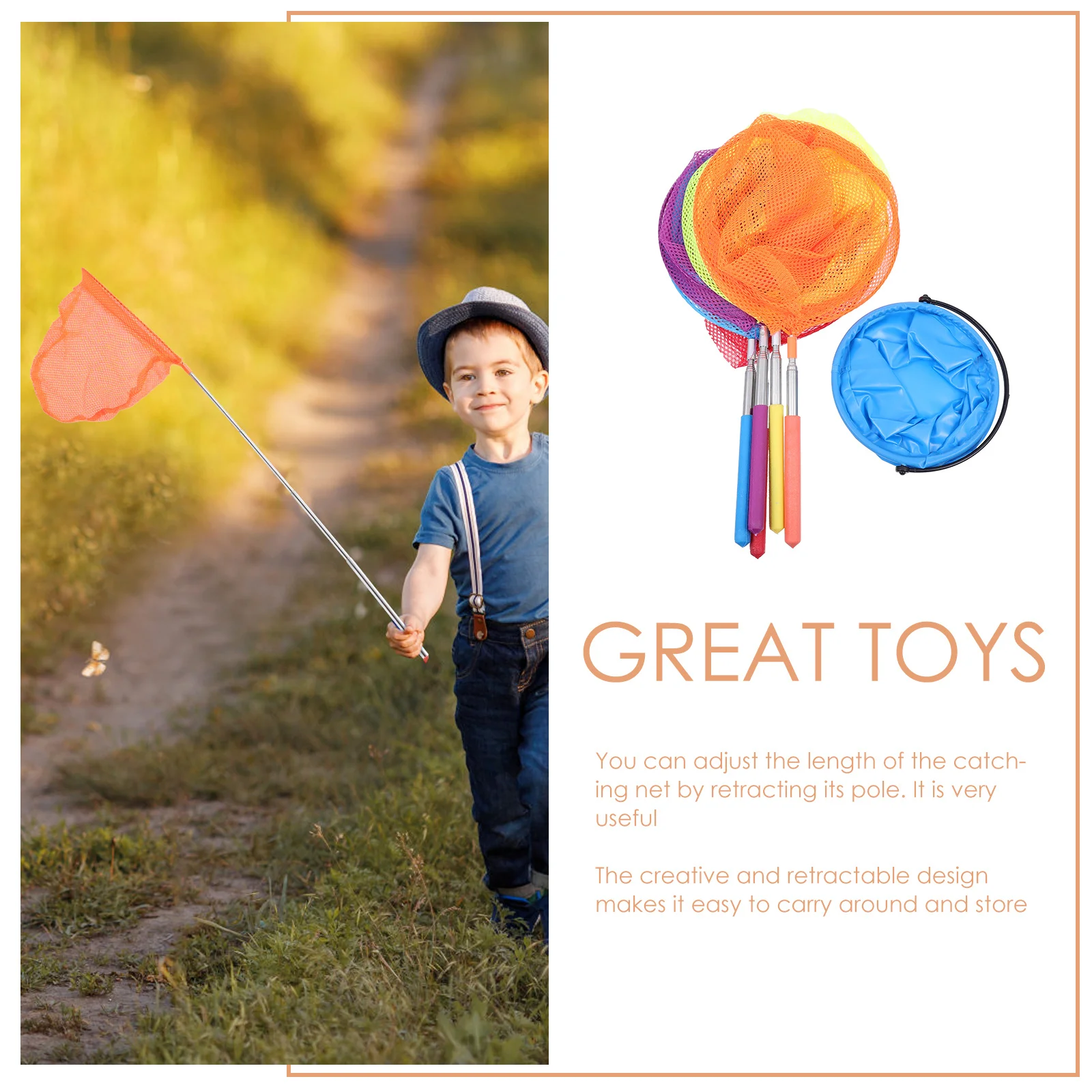 1 مجموعة شبكات اصطياد الحشرات تلسكوبي الفولاذ المقاوم للصدأ القطب النايلون شبكة صافي للأطفال علة الماسك في الهواء الطلق فراشة الصيد أداة #6