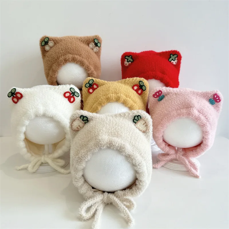 

Autumn Winter Baby Girl Hat Cute Strawberry Ear Infant Beanies Cap Toddler Girls Cap Warm Infant Hats for Girls