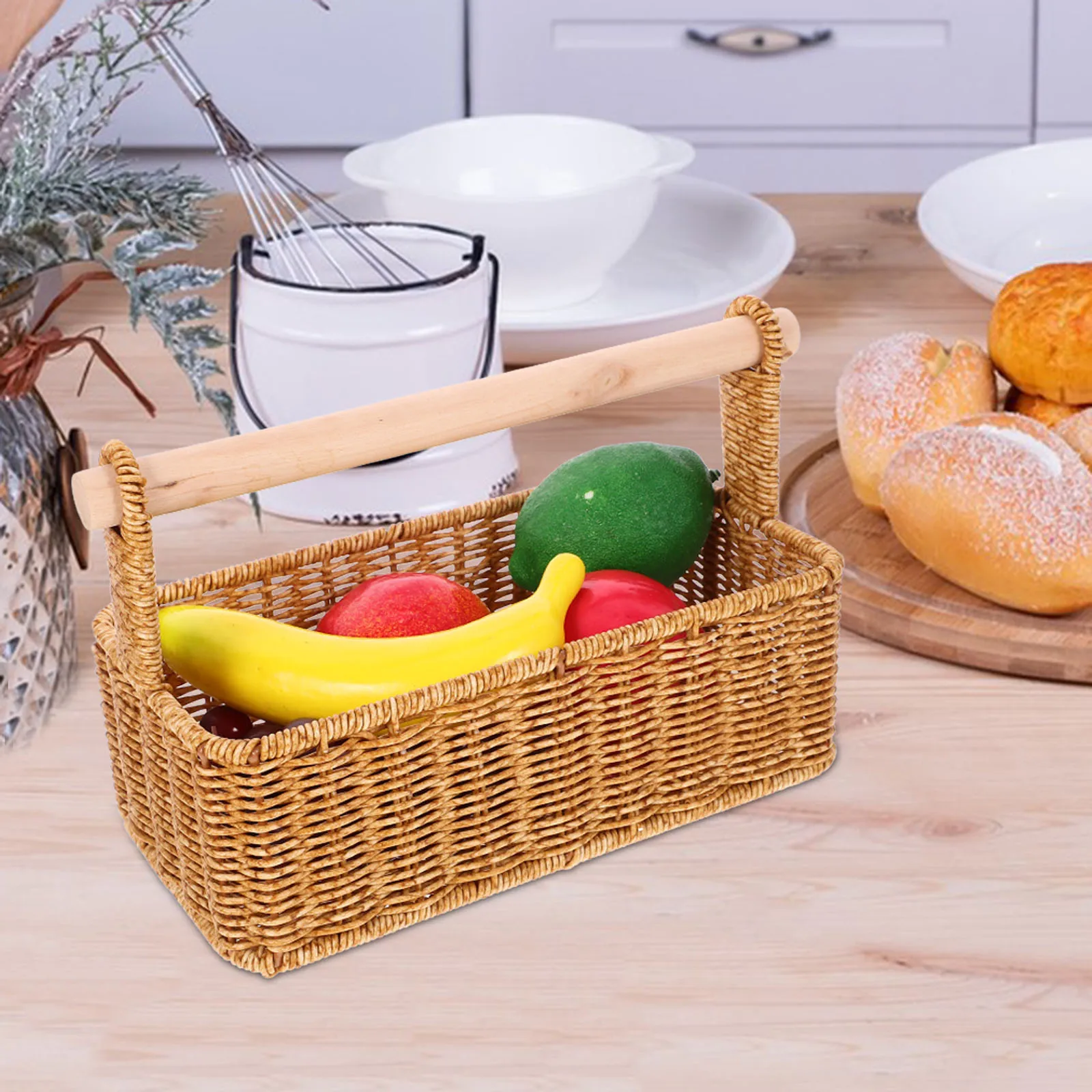 

Imitation Rattan Woven Storage Basket Large Rectangular Portable Handle PP Material Bedroom Living Room Office