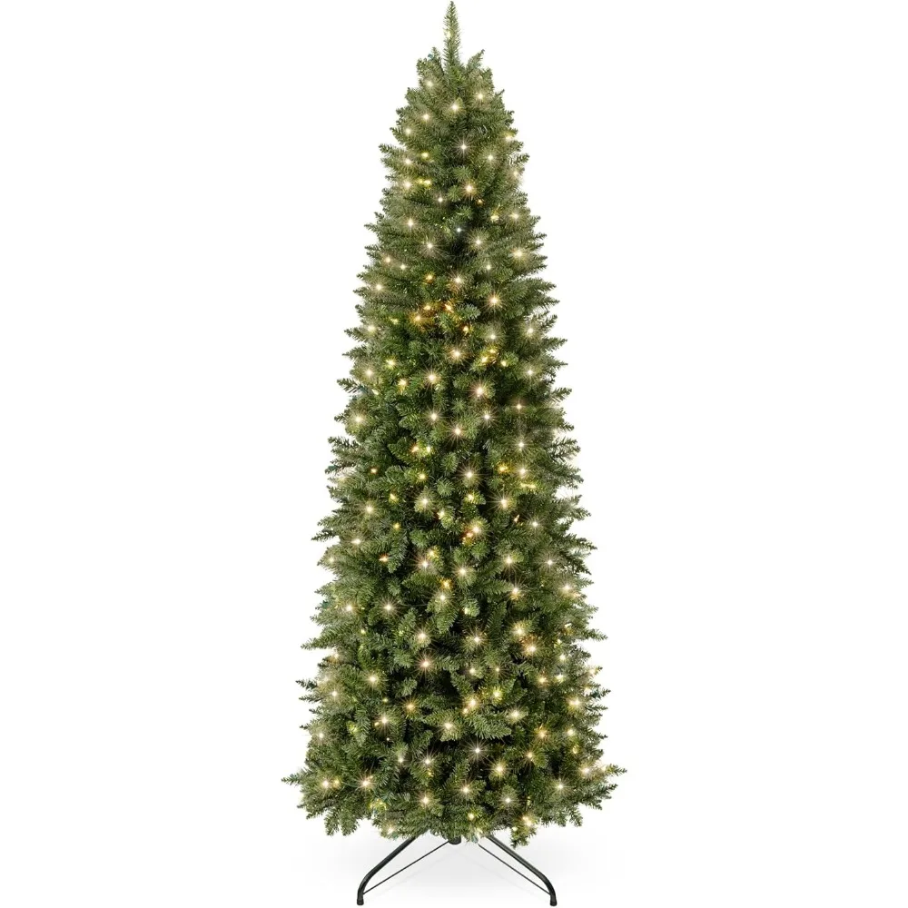 Pencil Christmas Tree, 12ft Premium Artificial Trees, Realistic Lighted Spruce Holiday Decor w/Warm White Lights, Christmas Tree