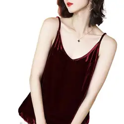 Women Gold velvet camisole 2024 Summer Women Sleeveless Ladies V-Neck Pullover velour vest  Female Outerwear camis Tops