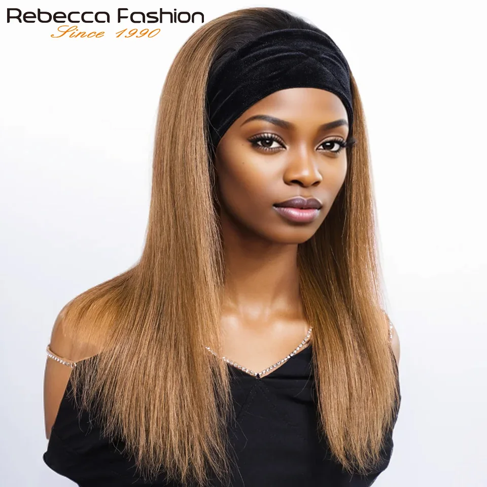 

Осенне-коричневый парик с повязкой на голову 1B/30, прямые парики из 100% человеческих волос, цветной парик машинного производства, бесклеевой, плотность 180%