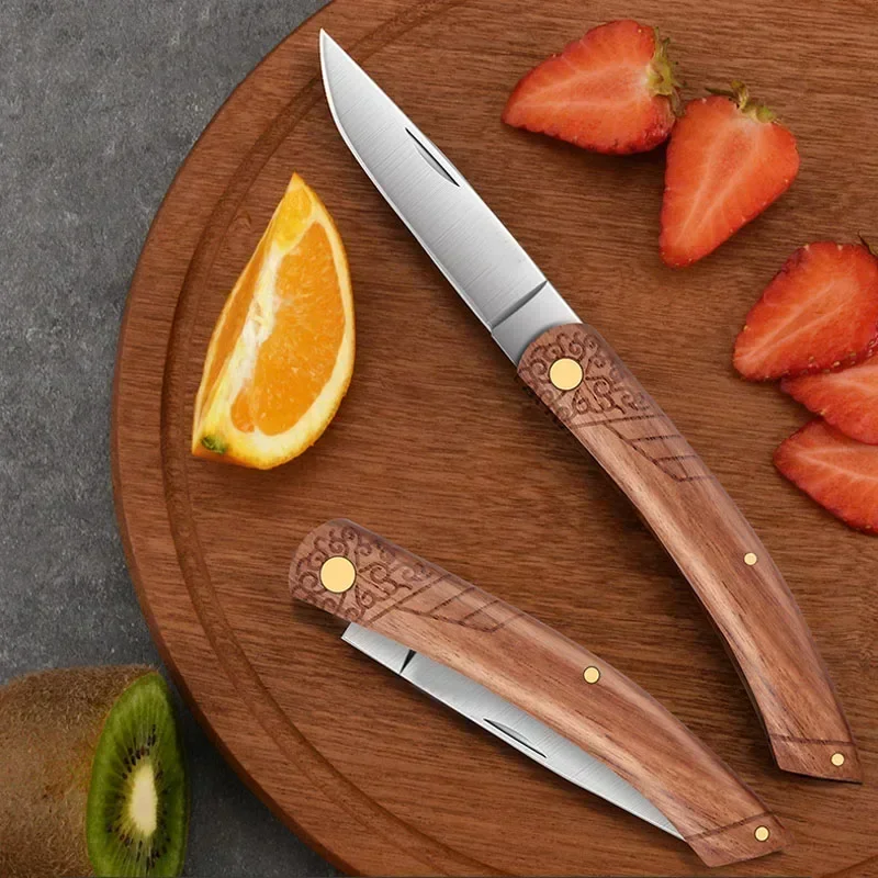 

Stainless Steel Folding Fruit Knife Convenient Fruit Paring Knife Sharp Blade Wooden handle Fruit Pocket Knife Kitchen Tools