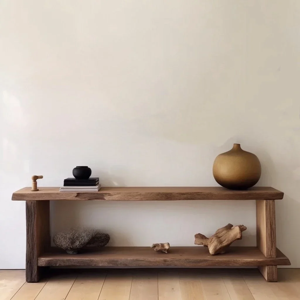 Wabi Sanfeng Entrance Entrance Entrance Table Retro Solid Wood Bar Corridor Shelf