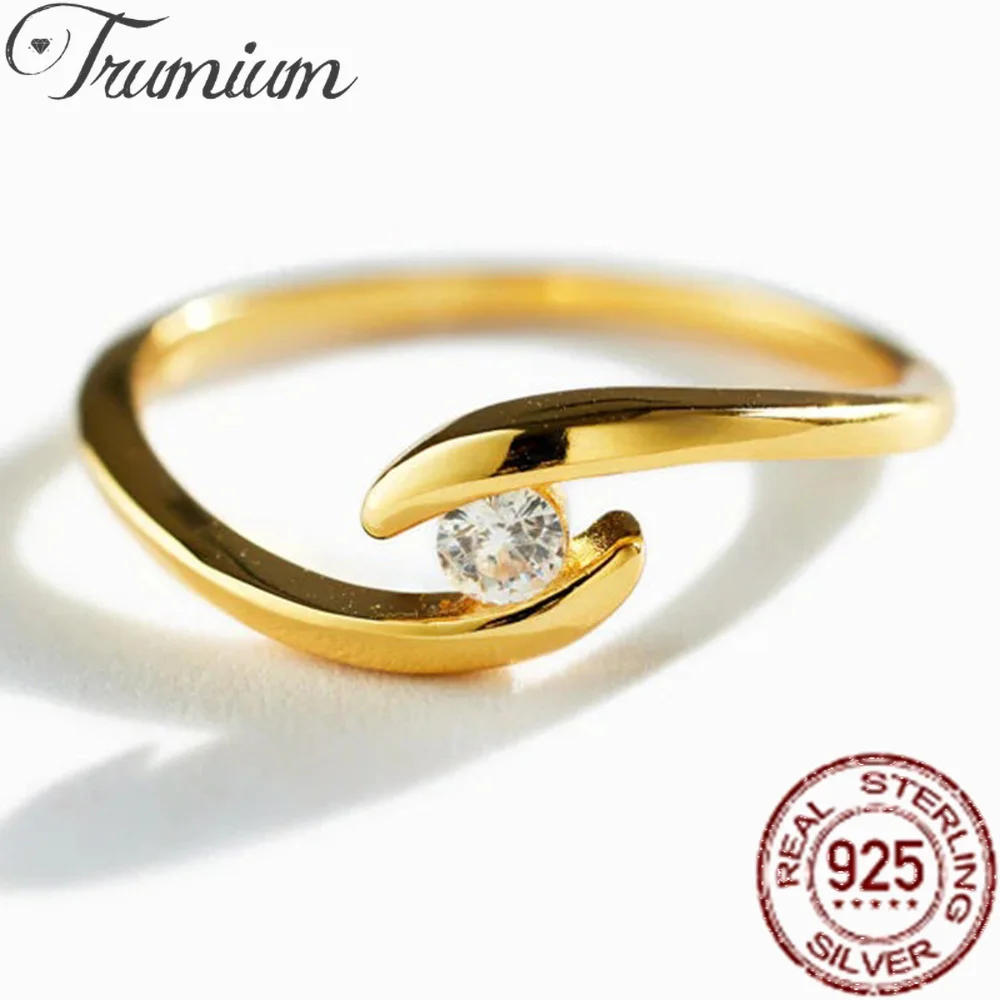 Trumium 925 Sterling Silver Zircon Rings For Women Exquisite Gold Plated Crystal Hug Finger Ring Wedding Engagement Jewelry