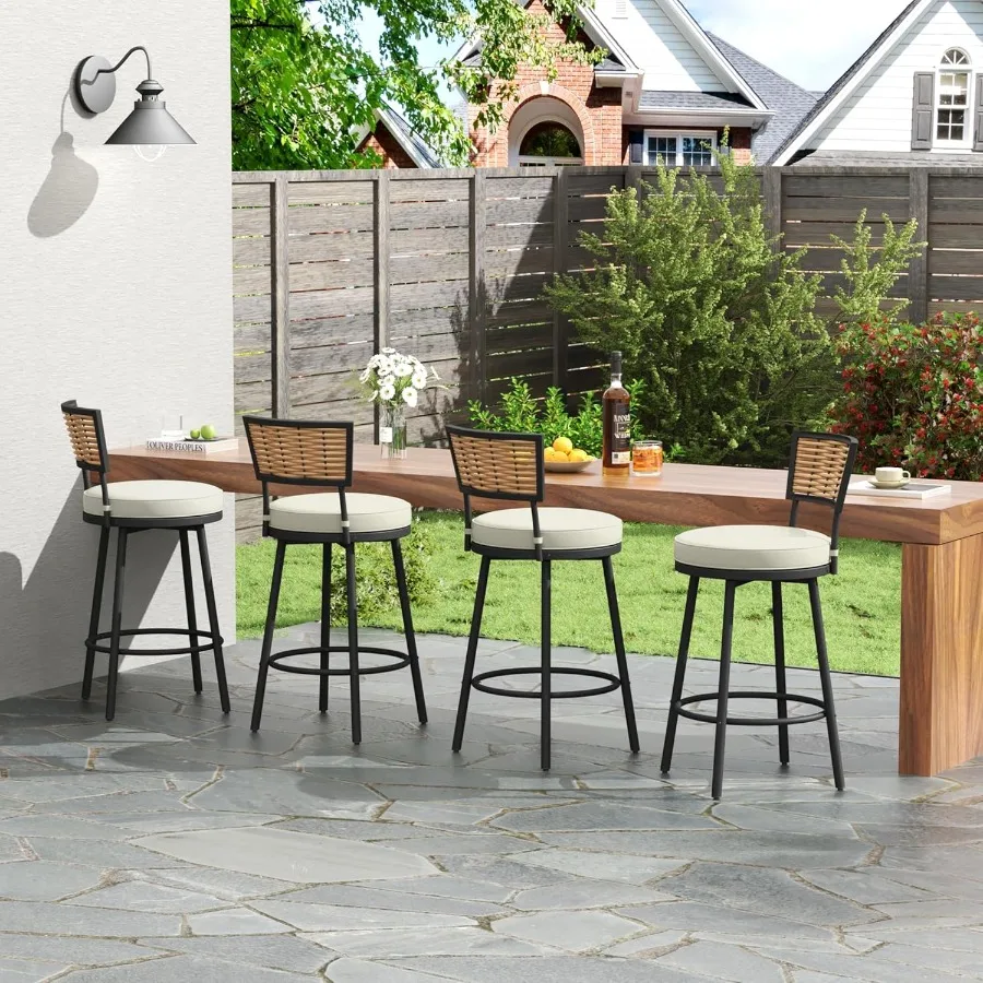 

Patio Swivel Bar Stools Set of 4 - Outdoor Bar Height Chairs with 360 Swivel Mechanism and Comfortable Cushions - Ideal for Bac