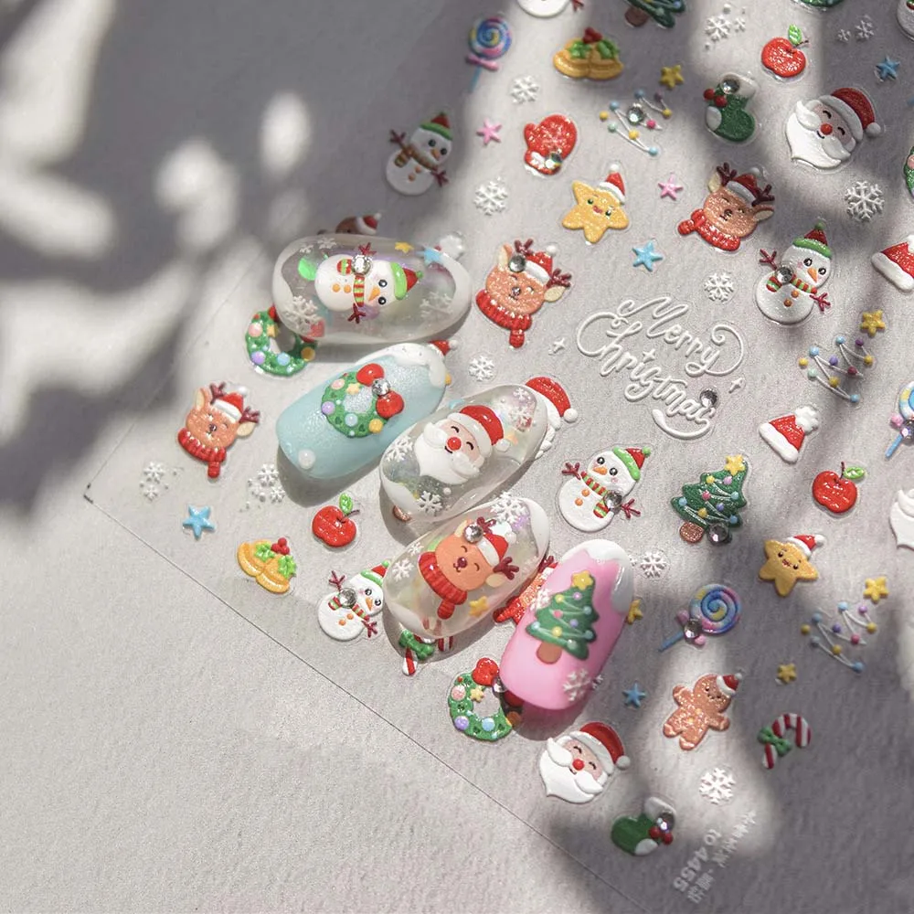 

Nail Accessories Christmas Diamond Nail Stickers New Year 5D Diamond Pearl Christmas Nail Decals Bowknot Christmas Tree