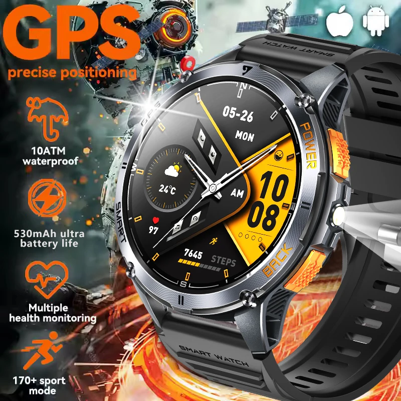 

LIGE New GPS Sports Tracker Smart Watch Men 1.43" AMLOED Screen 530mAh Battery Heart Rate Compass LED Flashlight Man Smartwatch