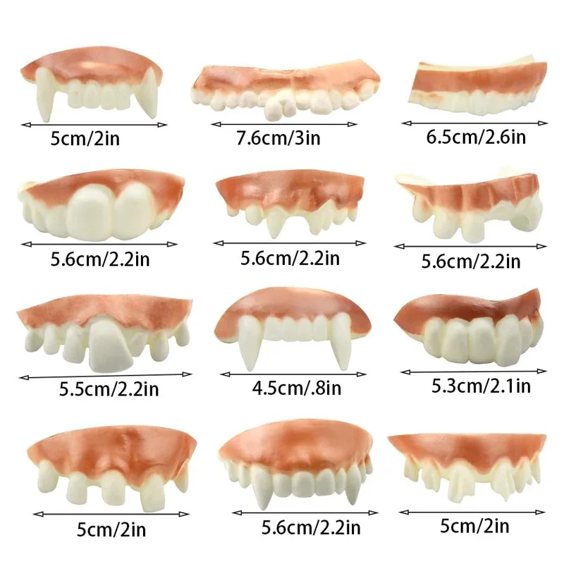 12Pcs Halloween Funny Gnarly Teeth Gag Tooth Cosplay Ugly Fake Tooth Vampire Denture Party Costume Photos Props Trick Toys