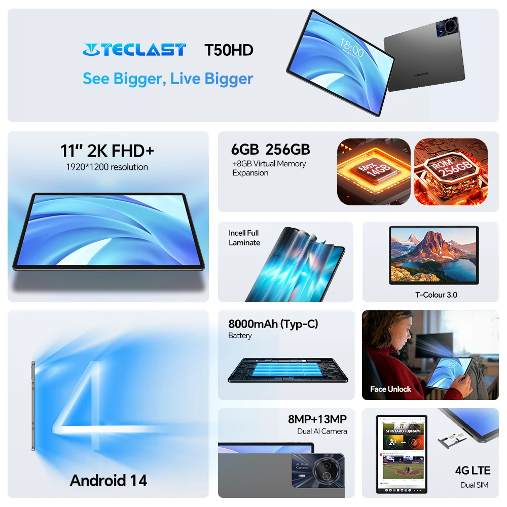 Teclast T50HD Tablets 11 inches 1920x1200 UNISOC T606 Octa Core