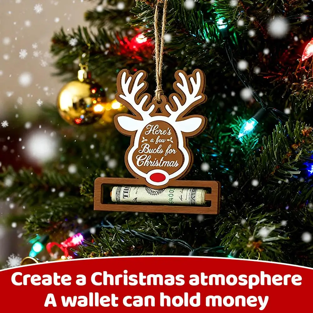 هدية مشبك نقود خشبي مصنوع يدويًا، موزع مشبك حامل نقود عيد الميلاد للنقود مع سحر شجرة مباركة، زخرفة محفظة سانتا
