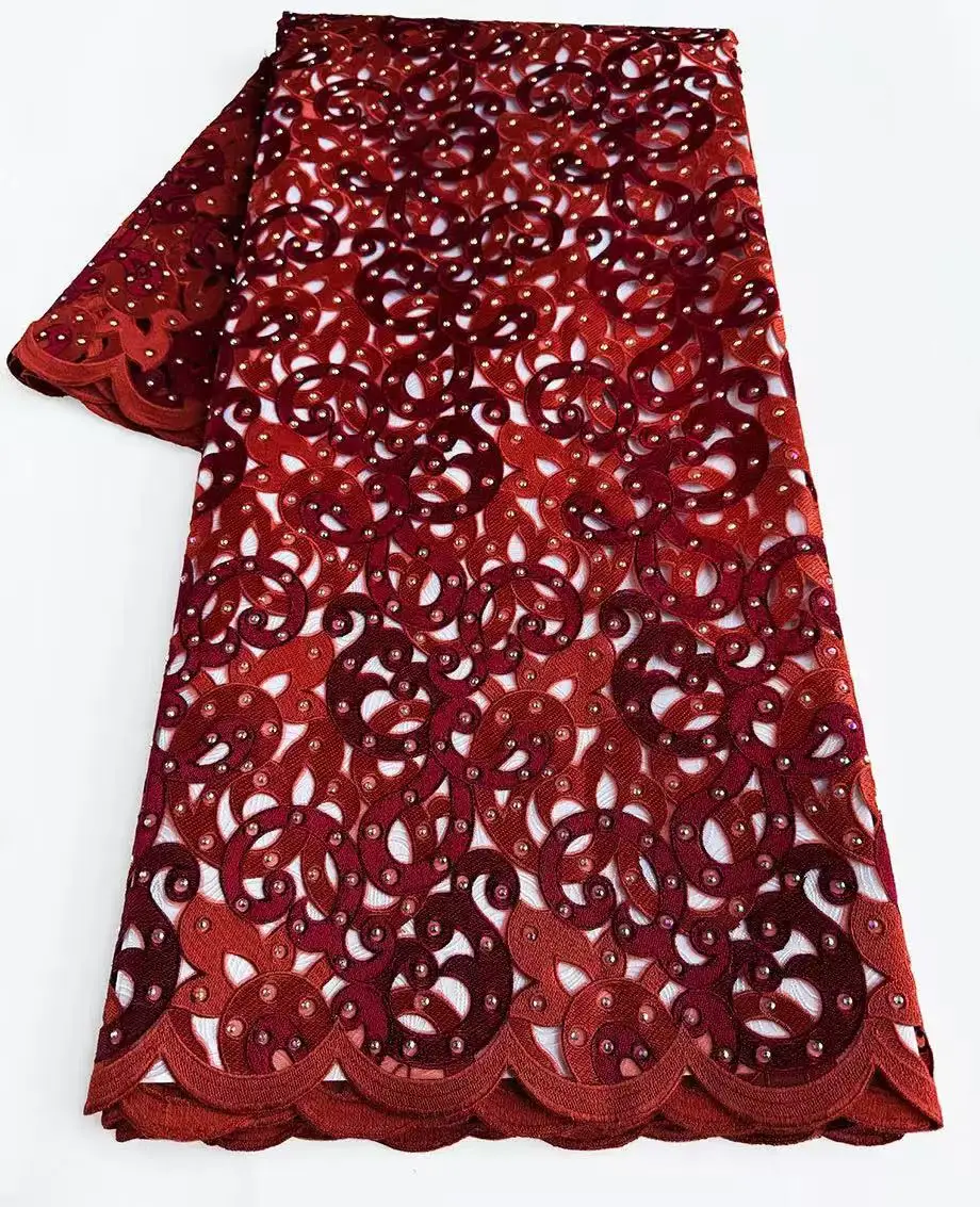 Renda artesanal de alta qualidade metálica lurex organza renda africana casamento celebrantes tecido bordado com pedras checas allover 2025