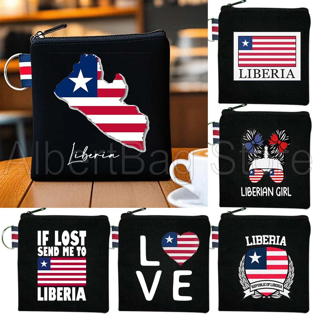 

Liberia Country Map Flag Costa Rica Liberian Gift Canvas Bags Key Coin Purse Small Cotton Bag Storage Card Wallets Holders Pouch