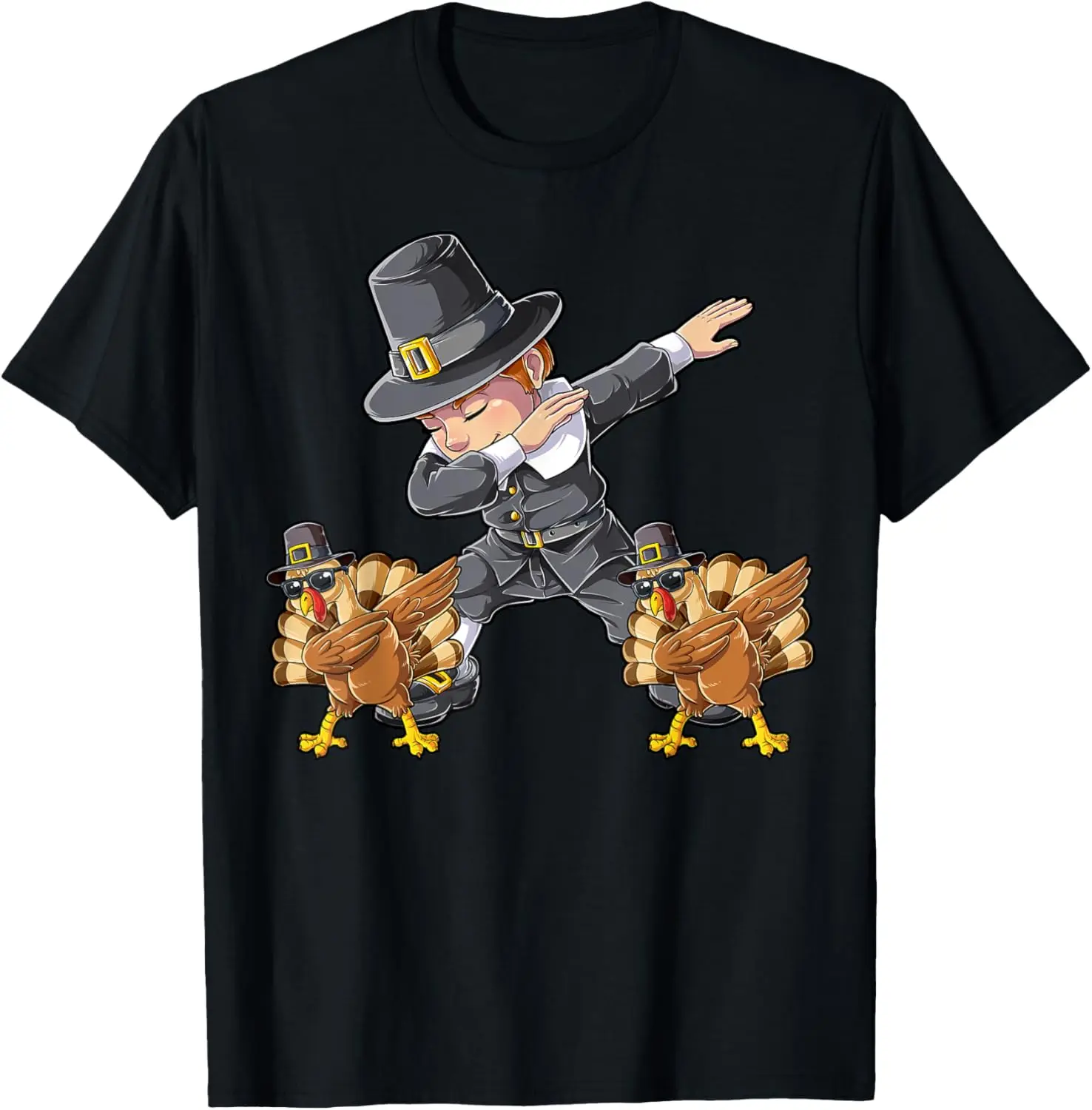 Dabbing Pilgrim Turkey Thanksgiving Day Boys Men Funny Dab T-Shirt