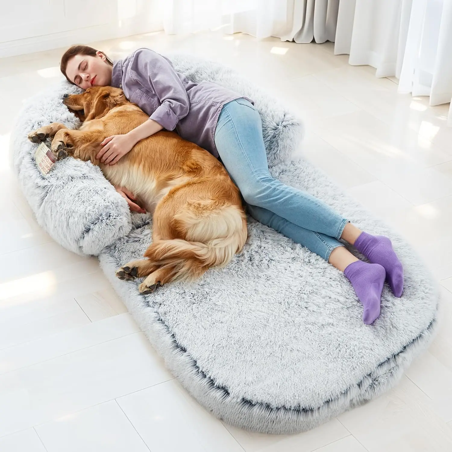 Orthopedic Dog Bed with Non-Slip Bottom & Washable Removable Cover Foldable Human Dog Bed with Memory Foam Plush Soft Cat Bed