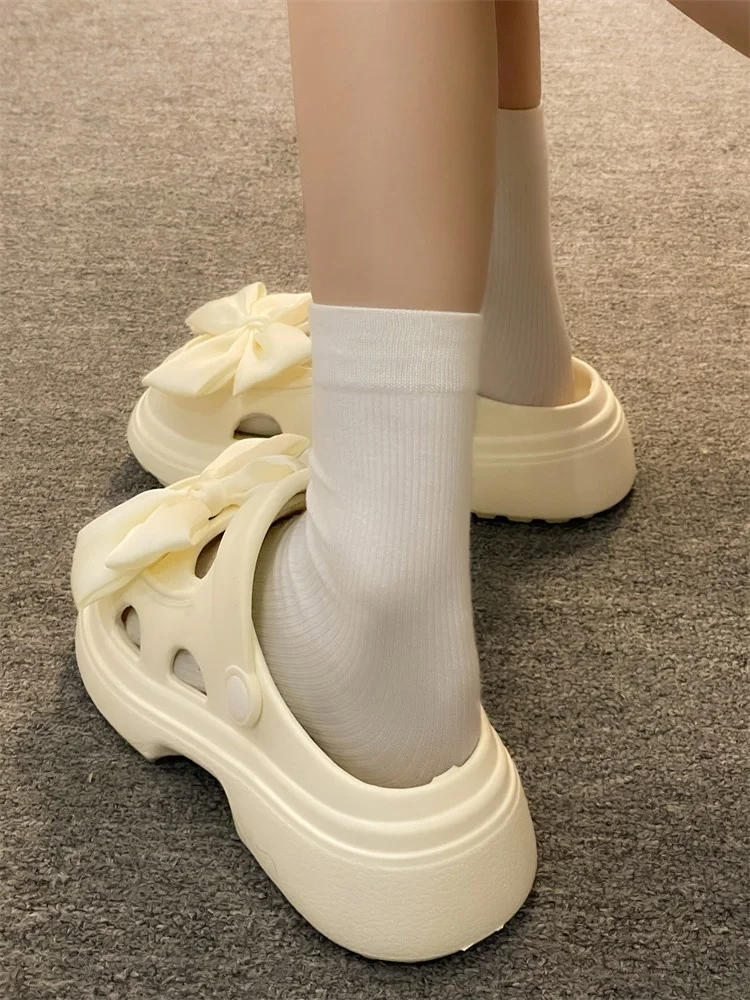 

2026 Summer Women's Cute Bow Decor EVA Platform Clogs Mary Jane Style Slingback Thick Sole Beach Garden Casual Sandals