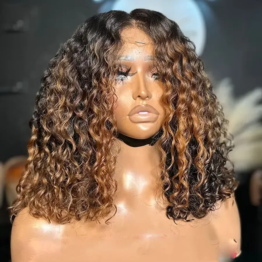 

180 Плотность Ombre Коричневый Блондин Натуральная Линия Волос Предварительно Сорванные 26 "Длинный Кудрявый Парик Фронта Шнурка Для Чернокожих Женщин Детские Волосы Бесклеевые