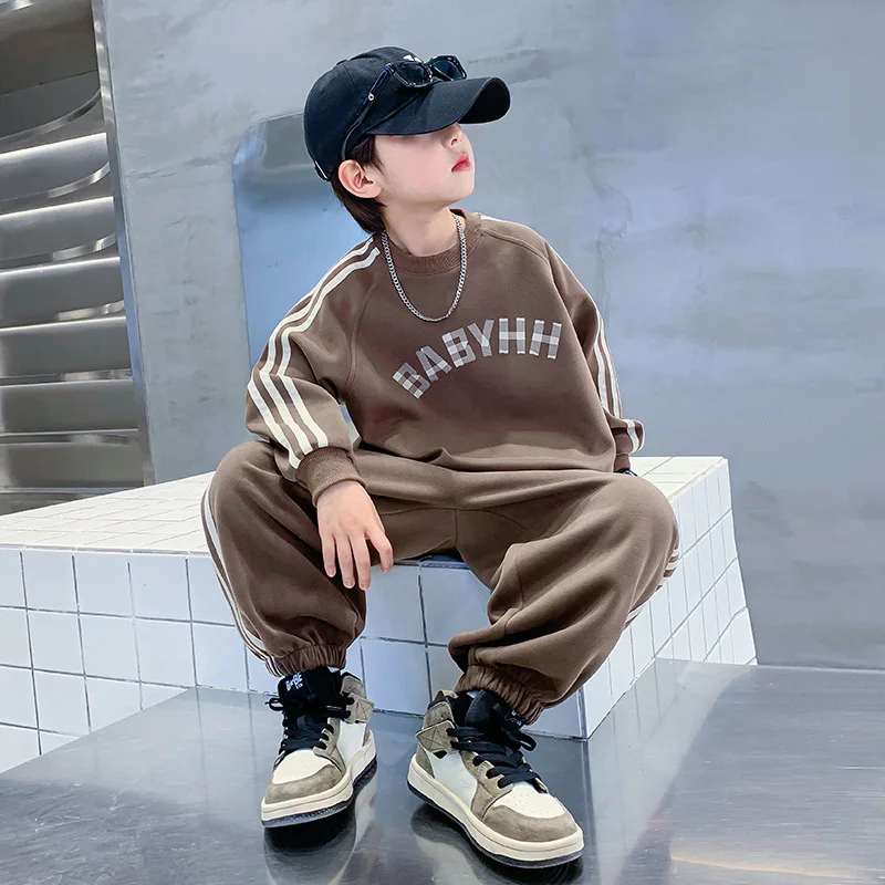 

JUCPKID 2024 Korean Spring Autumn Junior Boy Tracksuit Teenager Boy Alphabet Workout Sweatshirt+Sport Pants Trousers Sweatpants