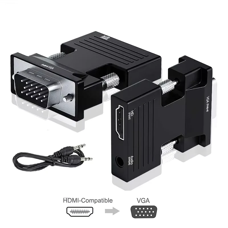 HDMI-compatible to VGA Adapter with 3.5mm Audio Cable For PC Laptop TV Box Projector HD 1080P VGA to HDMI-compatible Converter