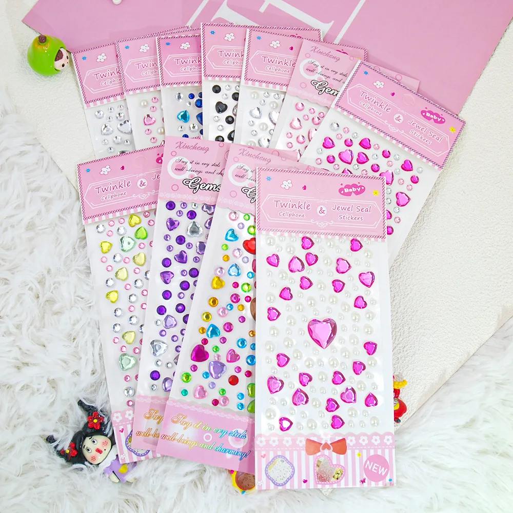 Gemstone Stickers 3D Heart & Round Crystal Stickers DIY Art Decals for Kindergarten Classroom Rewards Party Decorations