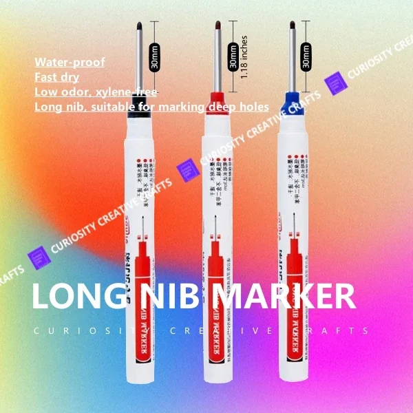 3/1pcs Long Nib Deep Hole Markers Oil  Marking Pen Paint Permanent Set Waterproof Wood Working Based Bathroom Decoration