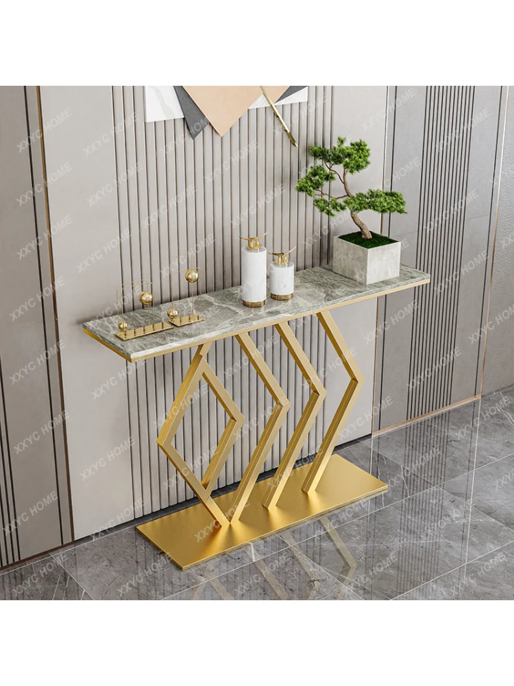 Nordic Light Luxury Stone Plate Console Modern Minimalist Long a Long Narrow Table Storage Rack Home Entrance Cabinet Door